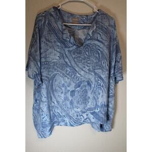 Chico's DOLMAN SPLIT NECK TOP Size 2 Blue Relaxed Blouse/shirt